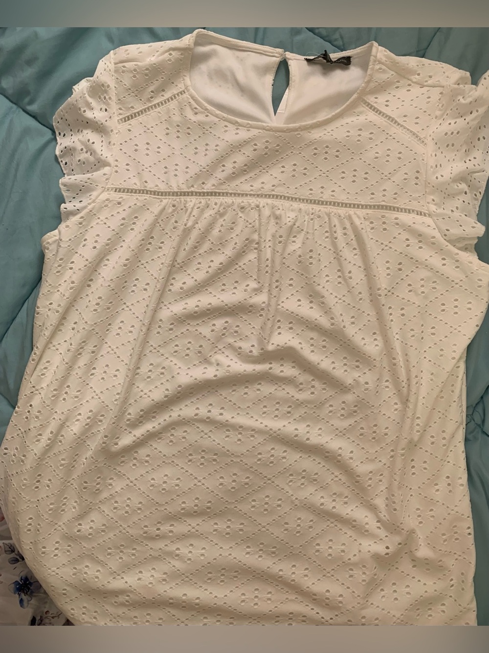 Adrianna Papell White Eyelet Short Sleeve Blouse
